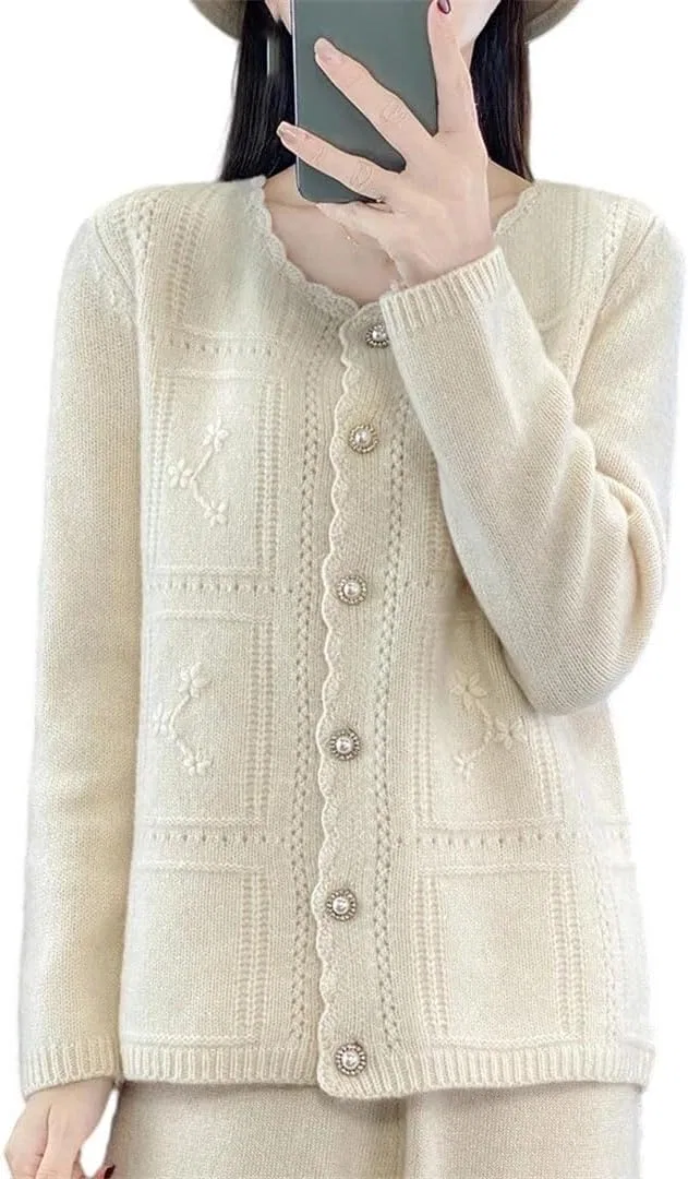 Женский кардиган с текстурной вышивкой, Merino Wool, Mi Yellow