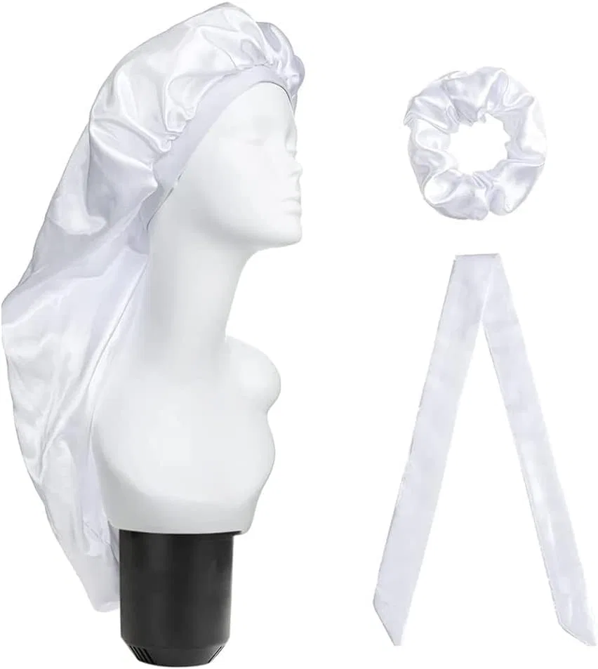 Шапочка для сна Satin Hair Cap, JDYaoYing, 3 предмета (шапочка + повязка + резинка), 69x29x1 см, White/Opulent Garden — фото 2