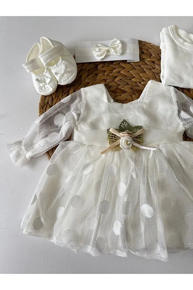 Комплект одежды для новорожденных с кружевом Mawlid Dress Pileki Baby, White — фото 4