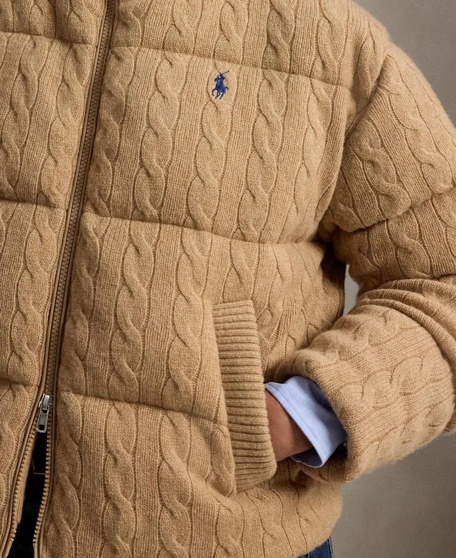 Пуховик с воротником-стойкой с вышитым пони Polo Ralph Lauren, Collection Camel Melange — фото 3