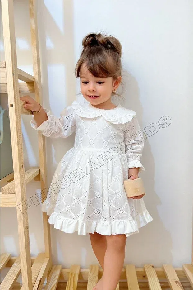Детское платье для девочек с длинным рукавом Angel Penu Baby Kids, White — фото 3