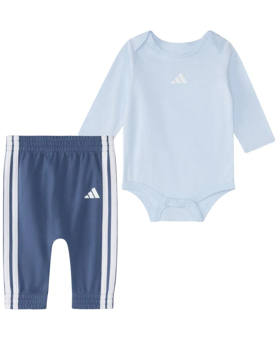 Комплект боди с длинным рукавом и штанов, 2 предмета, Logo Long-Sleeve Bodysuit and Pants Set adidas, Light Blue