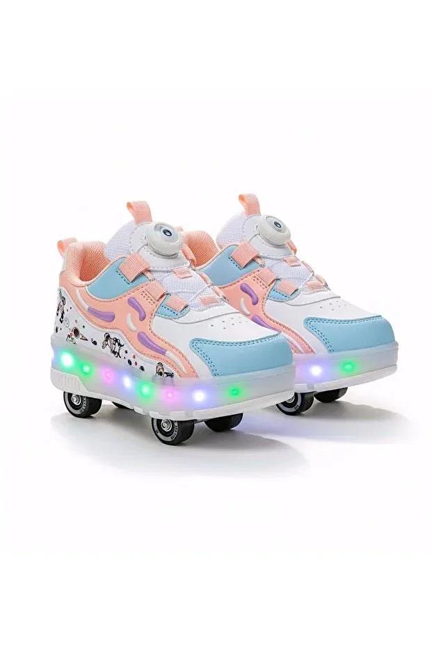 Детские кроссовки для девочек с подсветкой на колесиках Nisanur Shoes, Pink — фото 3