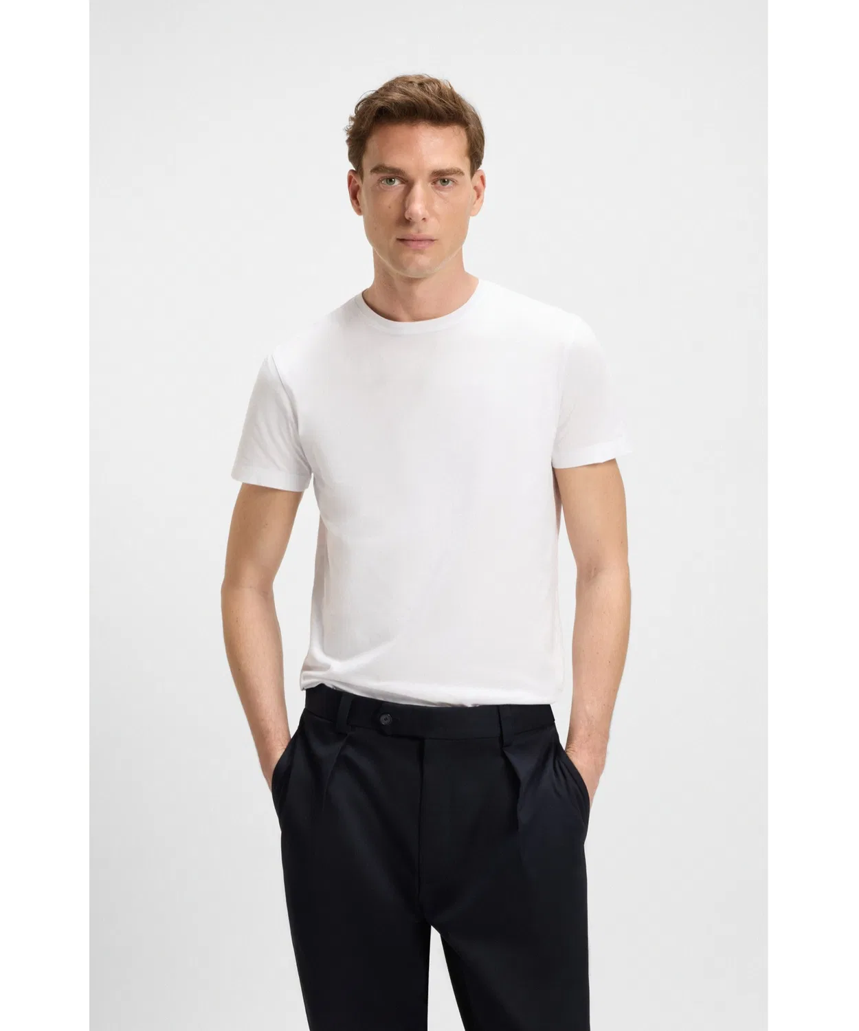 Мужская футболка из мерсеризованного хлопка с коротким рукавом BECKHAM x BOSS, White