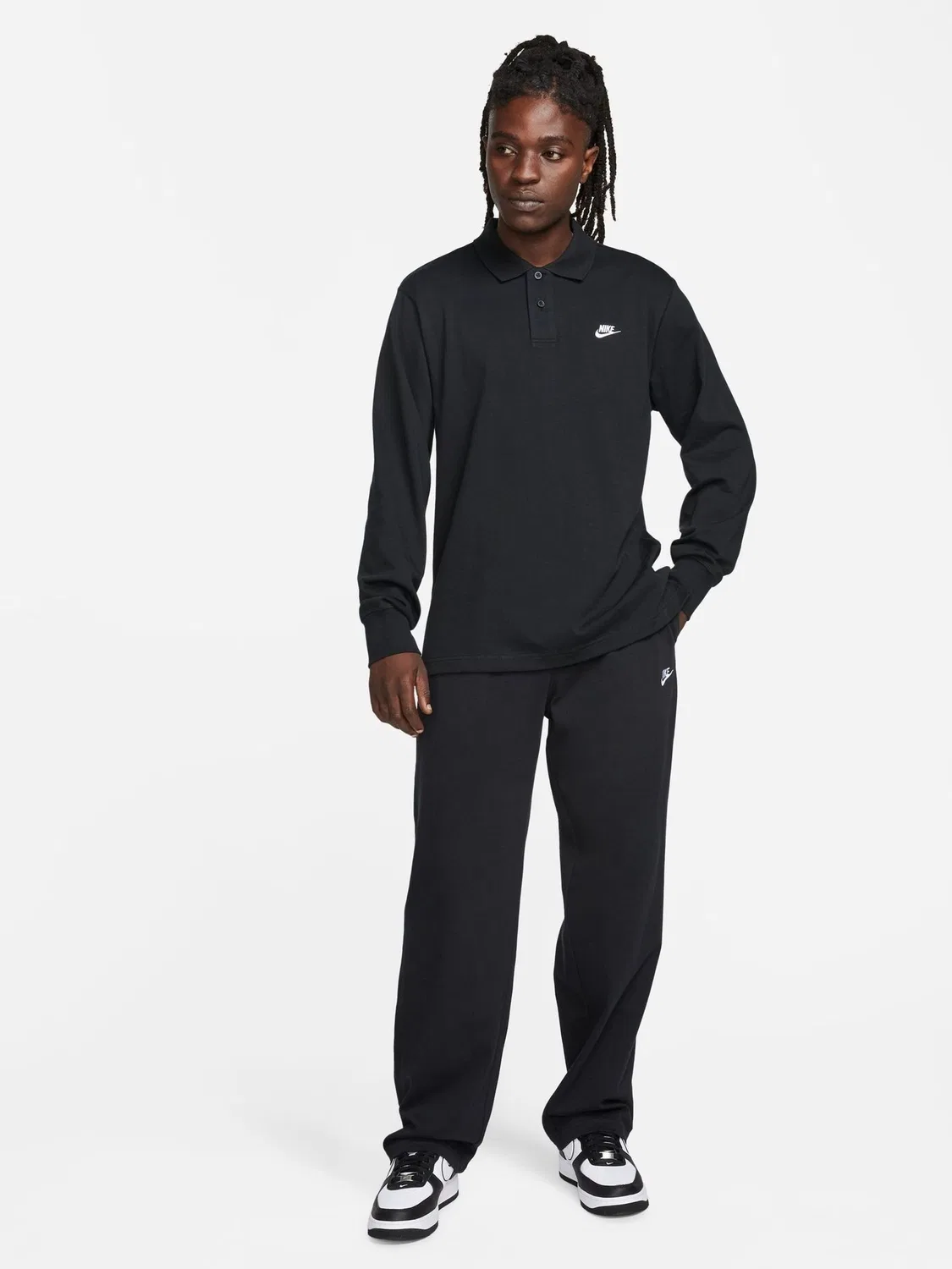 Джоггеры Nike Club Wide Leg Open Hem, черные — фото 4