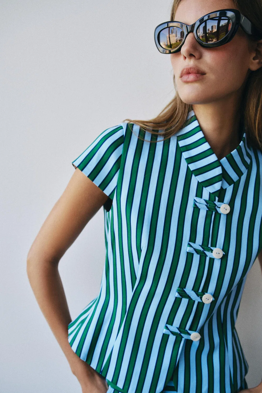 Полосатый топ с застежкой-бабочкой ZARA, Multicoloured — фото 3