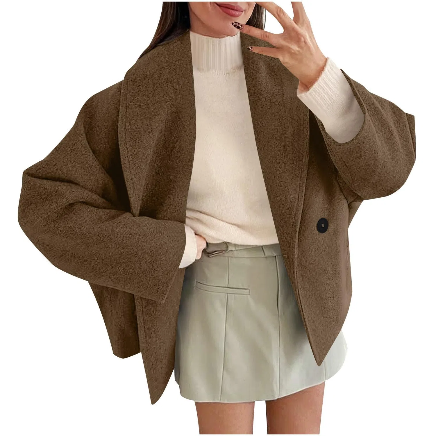 Женское пальто с отложным воротником Oversize из смесовой шерсти, Marrone
