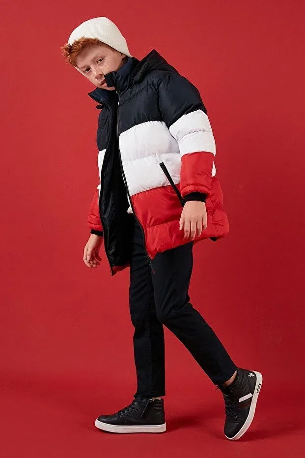 Детское пальто-пуховик для девочек с капюшоном Plush lined removable hooded puffer coat boy's coat 57611967 Lela, Navy-White-Red — фото 3