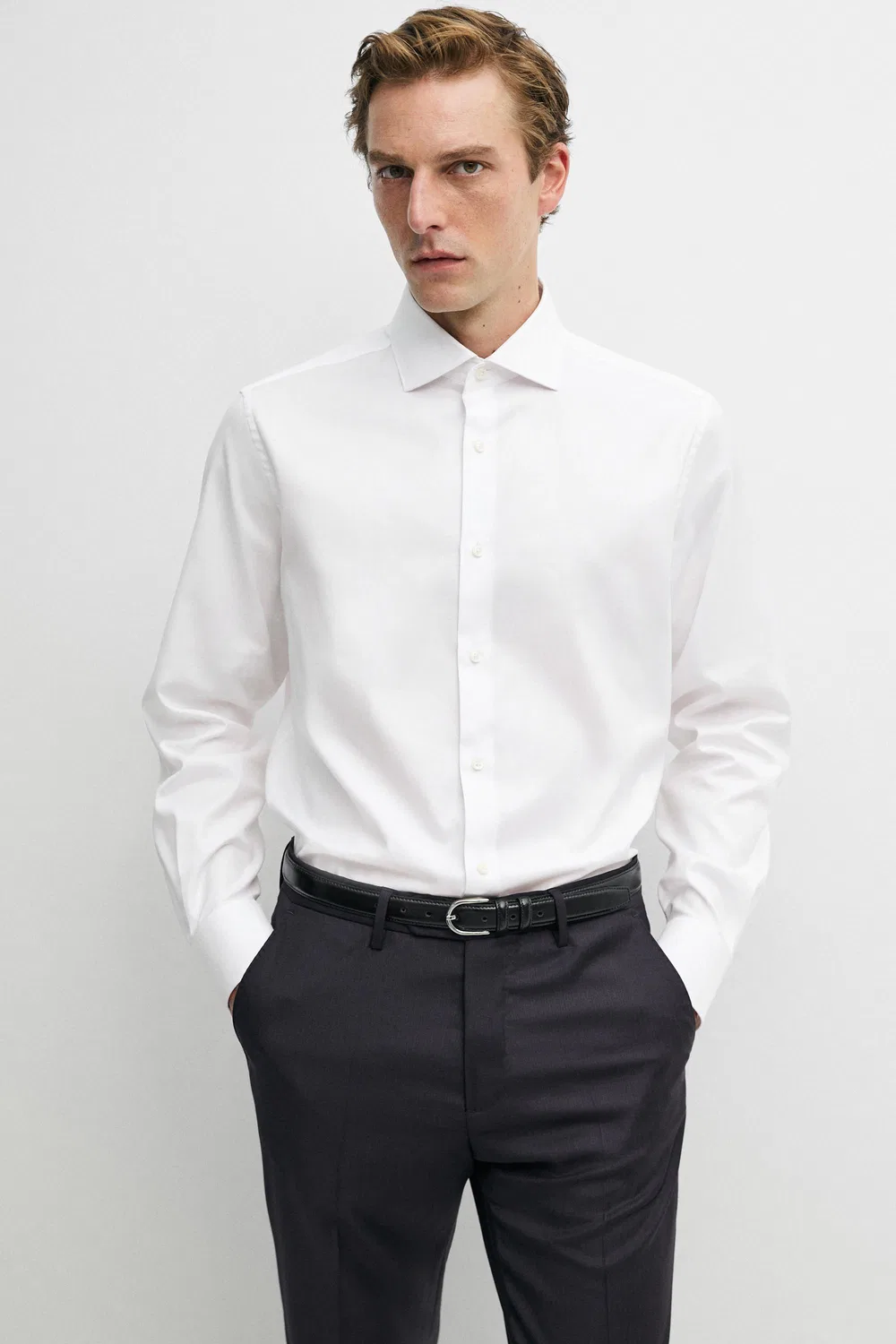 Рубашка Massimo Dutti, стандартный крой, хлопок, белый — фото 2