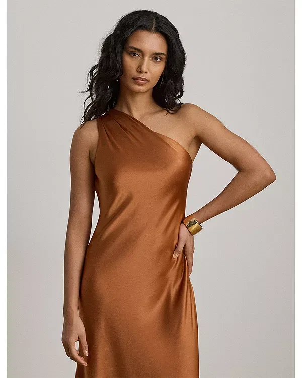 Женское платье с одним рукавом Satin Charmeuse One Shoulder Gown Ralph Lauren, красный — фото 2