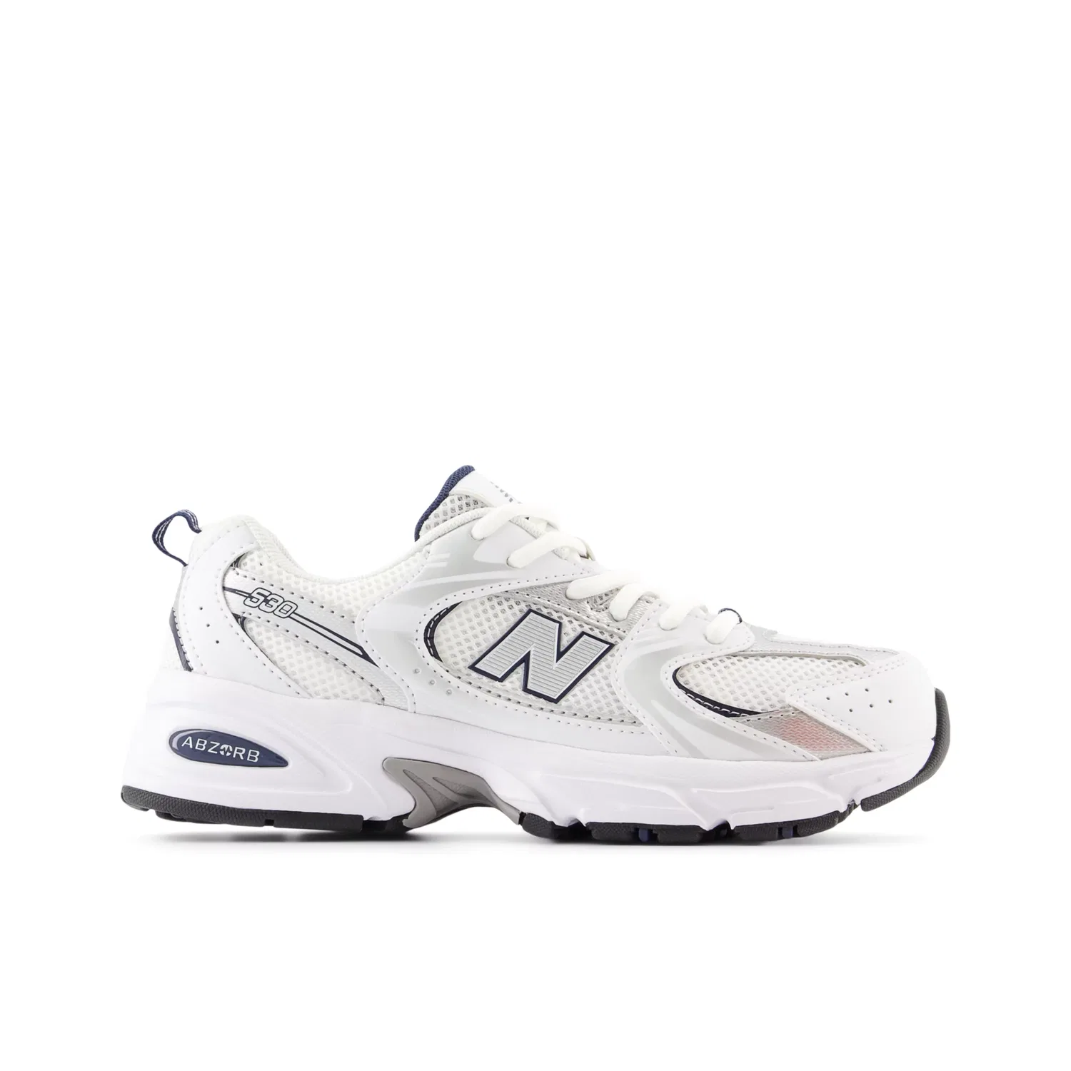 Детские кроссовки с шнуровкой 530 Lace New Balance, White With Natural Indigo And Silver Metallic