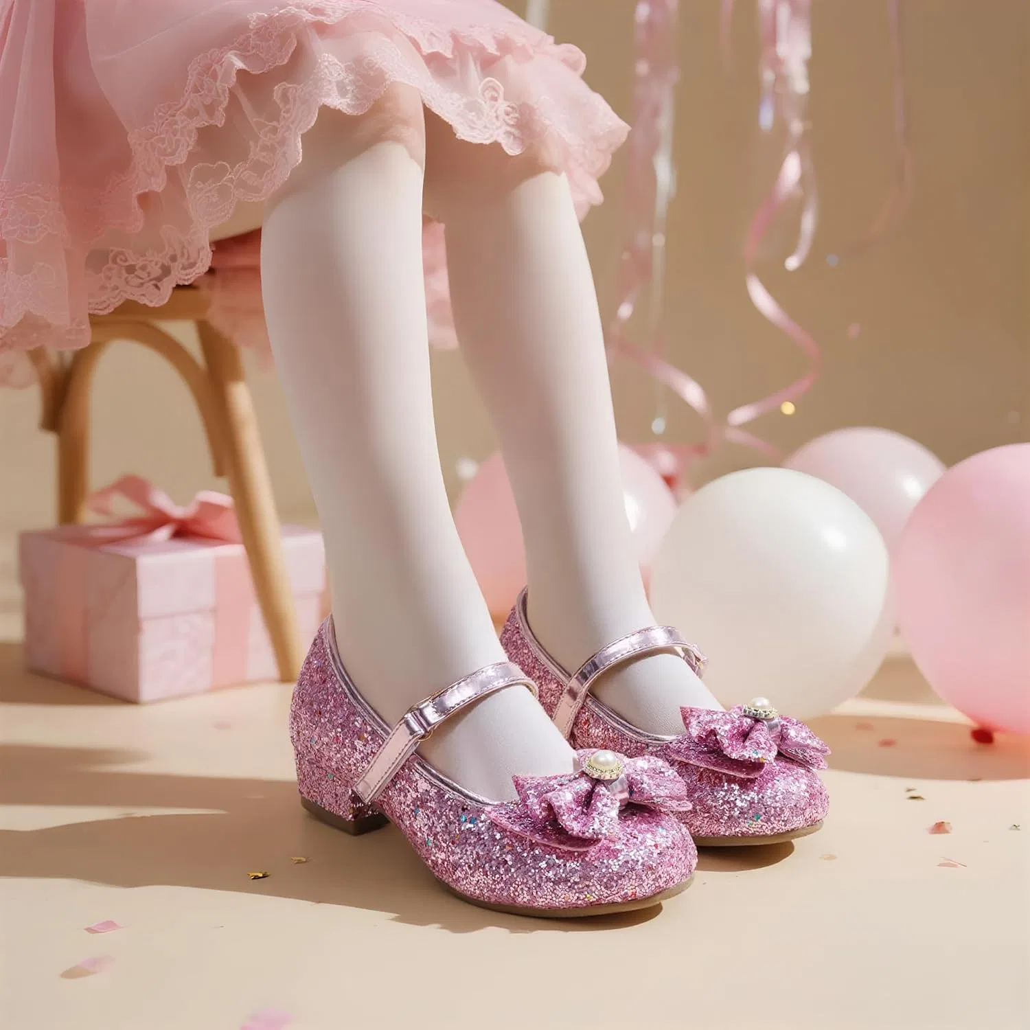 Детские туфли для девочек с блестками Mary Jane Heels DREAM PAIRS, Pink — фото 3