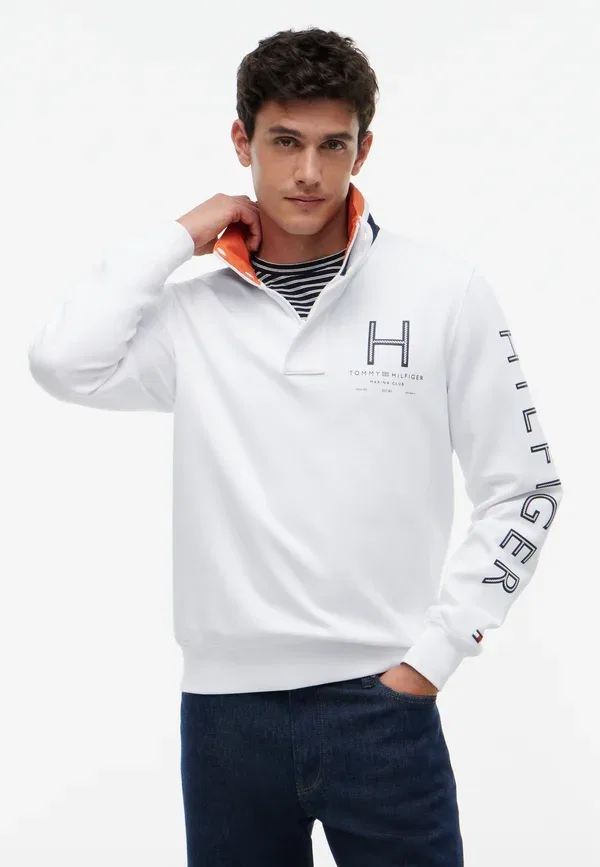 Худи с капюшоном на молнии из хлопка и полиамида Sail mix media Tommy Hilfiger, White, белый