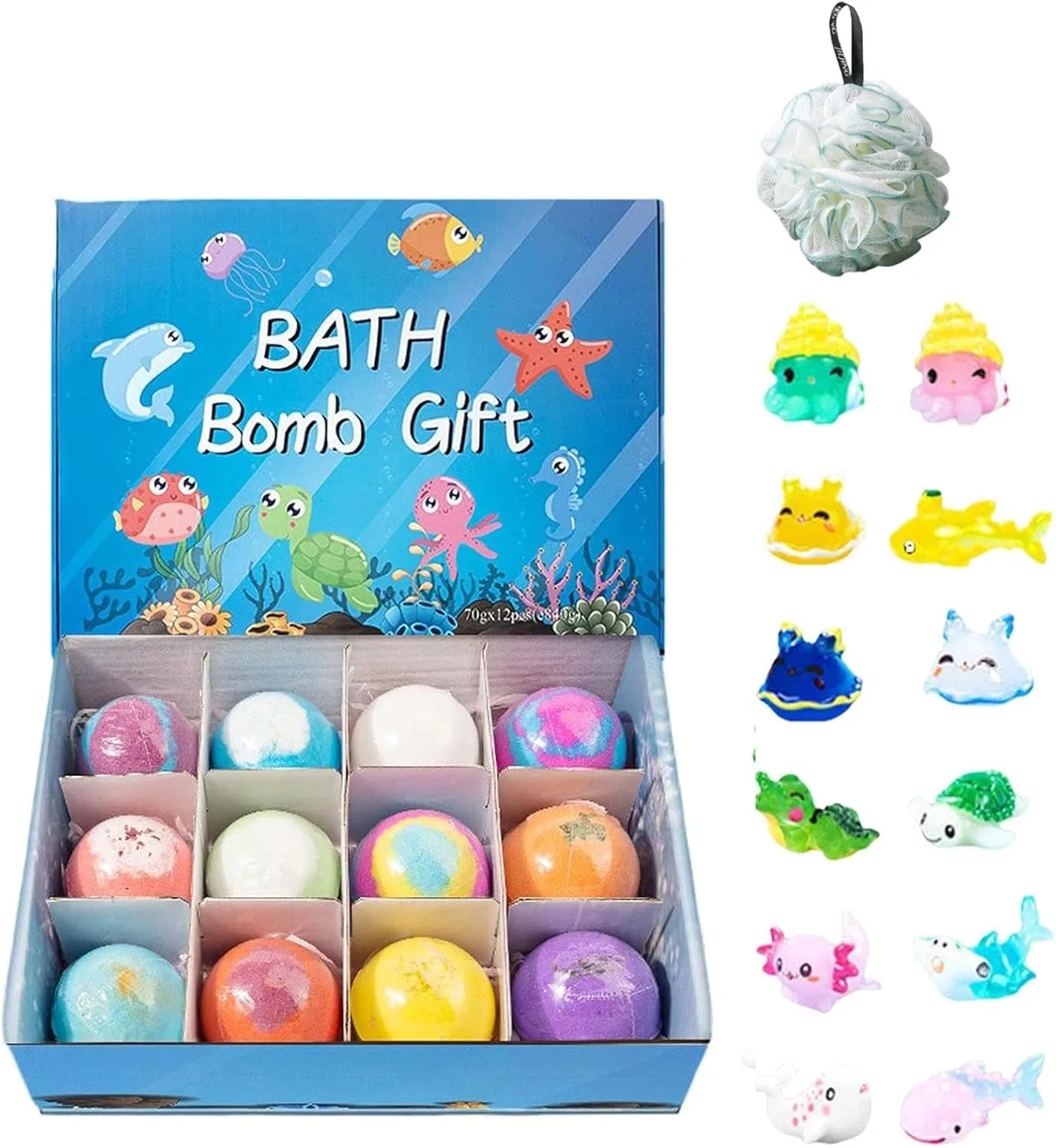 Бомбочки для ванны с игрушкой внутри, 12 шт, морская тематика Generisch