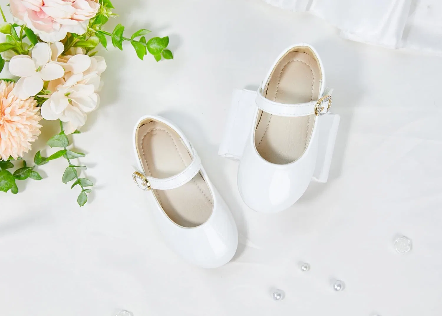 Детские туфли Мэри Джейн для девочек PHIRAMIN, White Pearl Buckle — фото 3