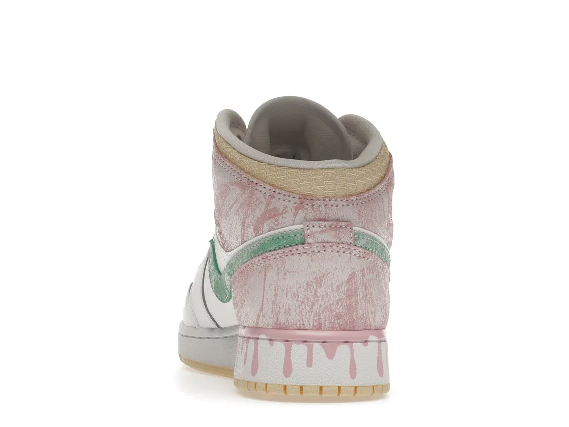 Детские кроссовки с принтом Jordan 1 Mid Paint Drip Jordan, White/Green Glow-Arctic Punch — фото 4