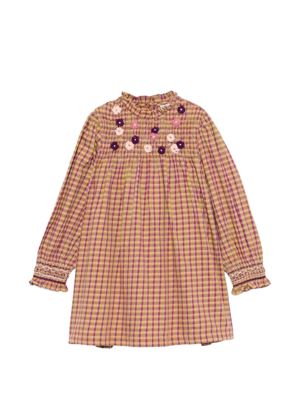 Клетчатое платье с цветочной вышивкой Bonton, желтый