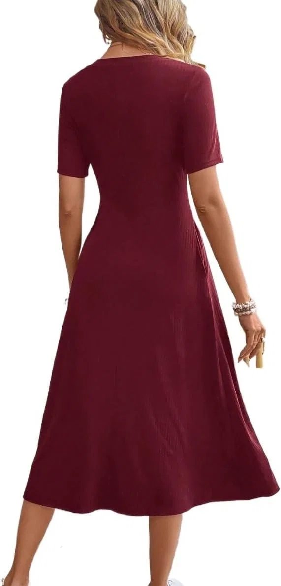 Женское повседневное платье миди A-силуэта Rib Knit, Burgundy — фото 4