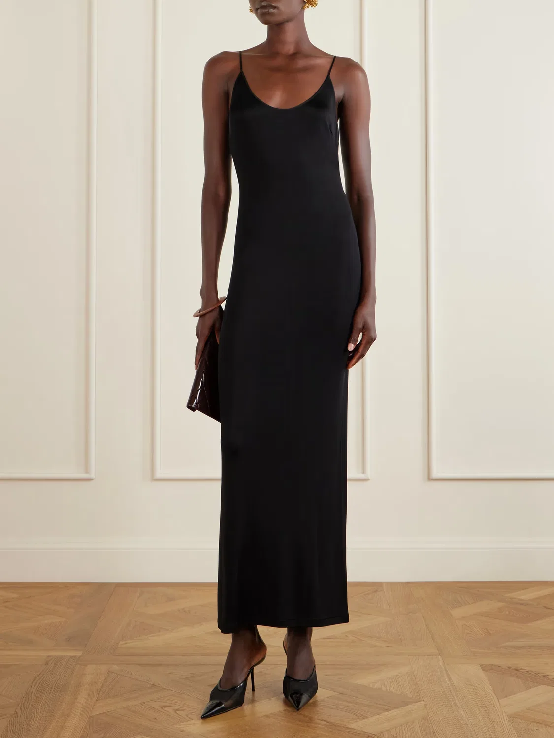 Платье-макси из трикотажа с вышивкой Saint Laurent, черный — фото 2