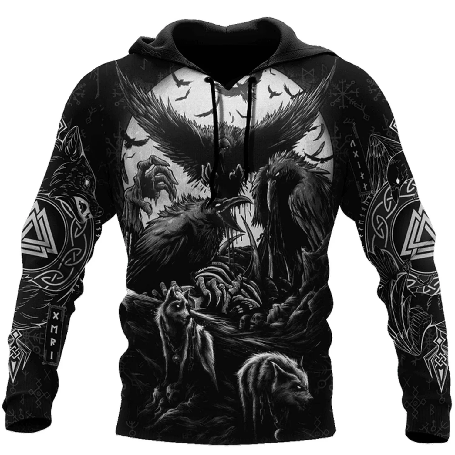 Мужской худи с длинным рукавом Fenrir Wolf Viking Tattoos, Norway Hoodie