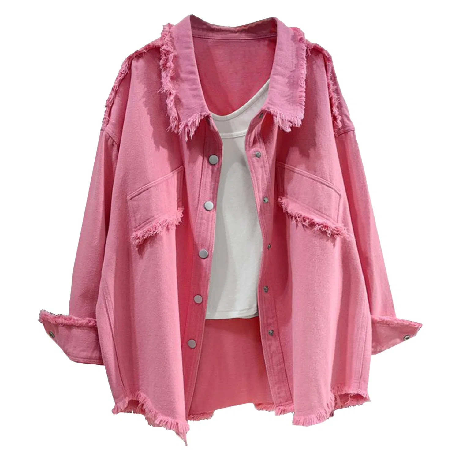 Женская джинсовая куртка oversize с рваным краем, Western, Rosa — фото 4