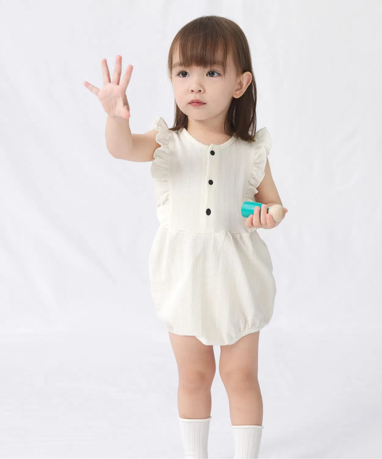 Детский боди-комбинезон без рукавов с фриллами enhennbaby, White