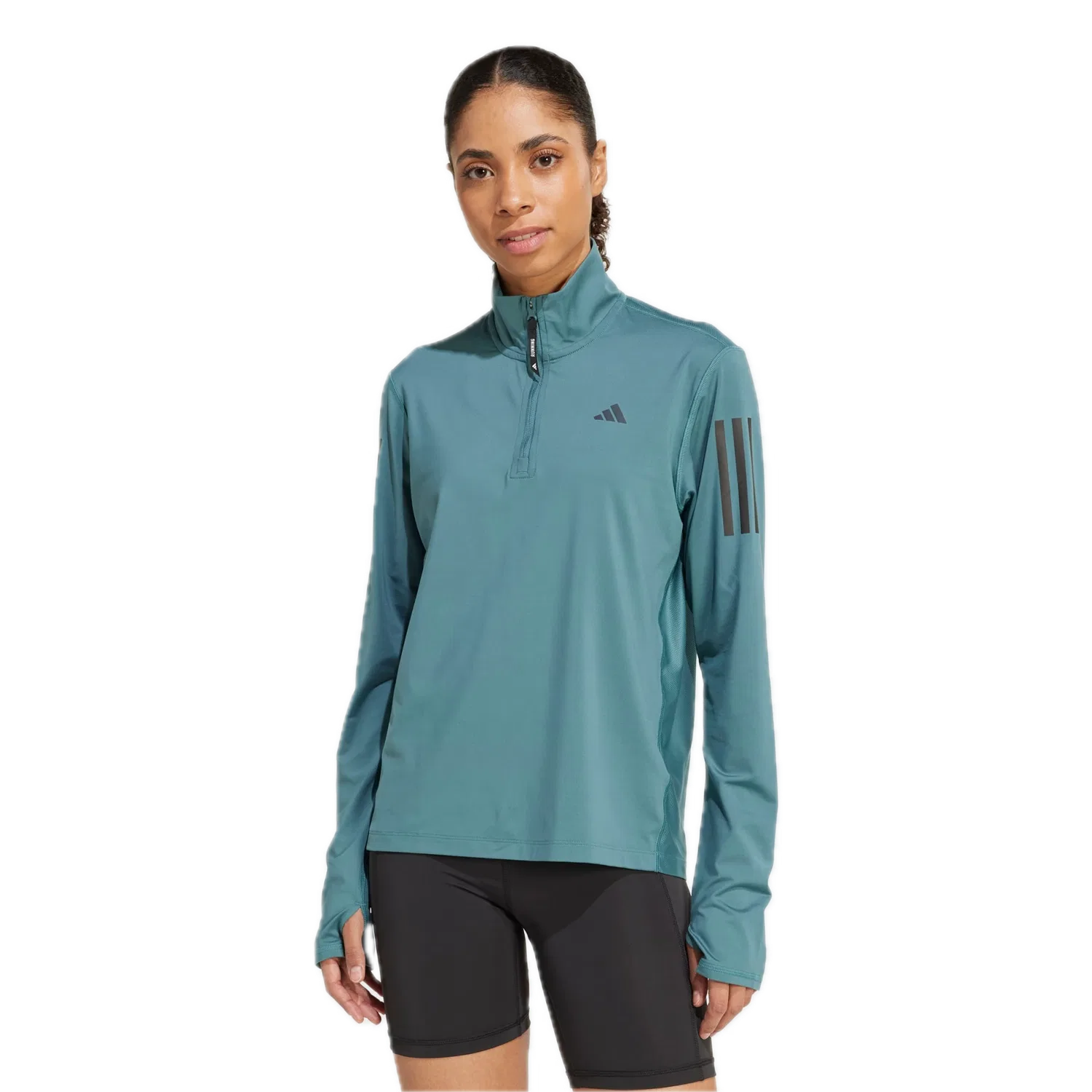 Женская толстовка с полузастежкой Own the Run Adidas, зеленый — фото 2