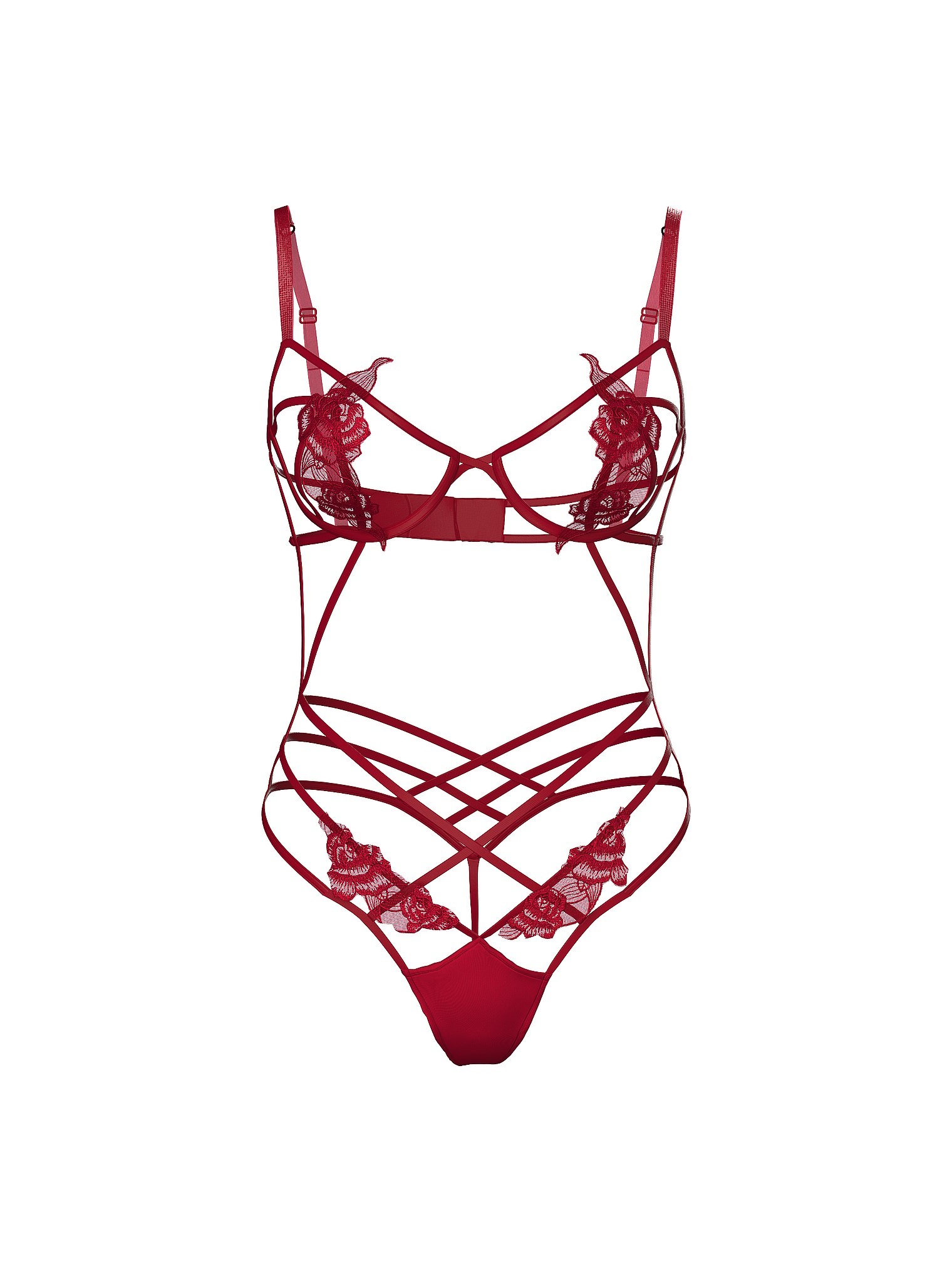 

Комплект белья Victoria's Secret Very Sexy Scarlet Rose Shine Strappy Open Teddy, красный