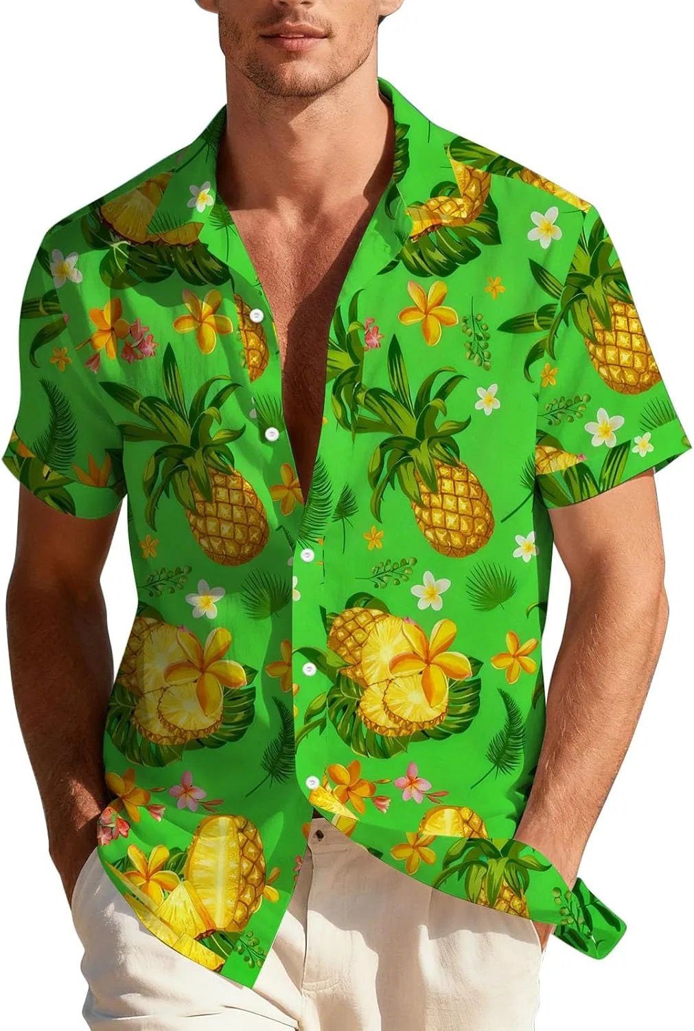 Мужская футболка с цветочным принтом Funky Hawaiian Shirt, Green