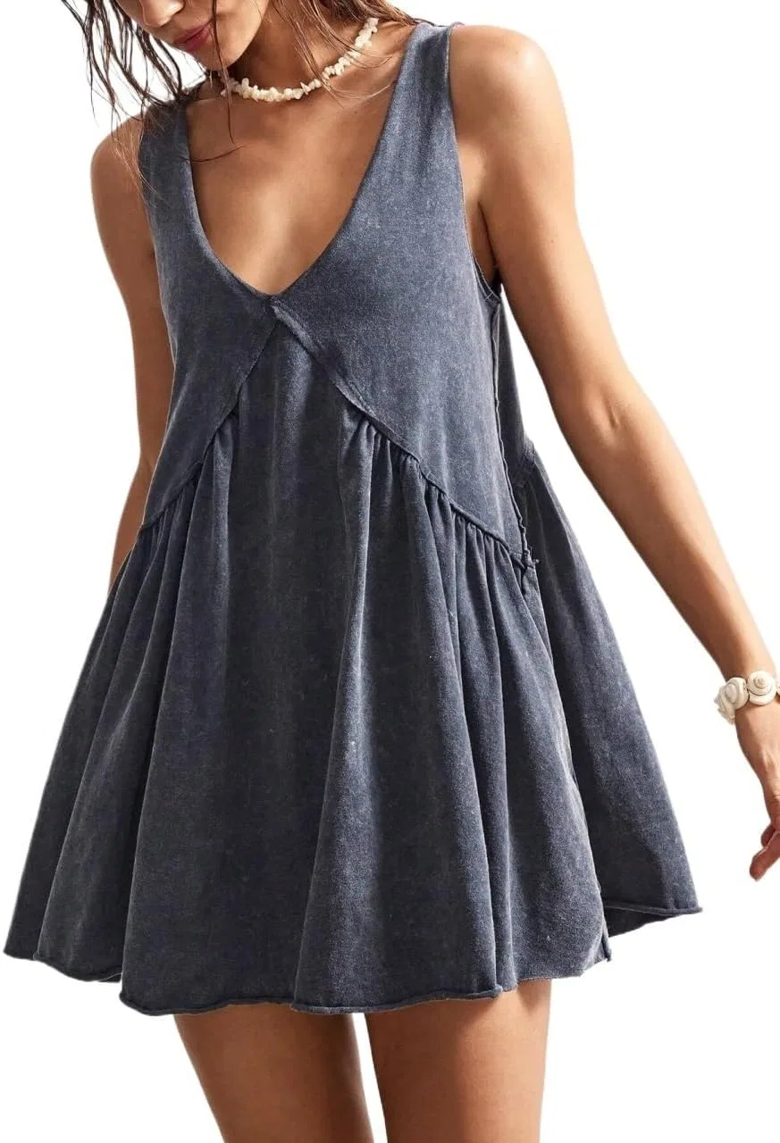 Женское мини-платье с V-образным вырезом без рукавов Bohemela, Dark Grey