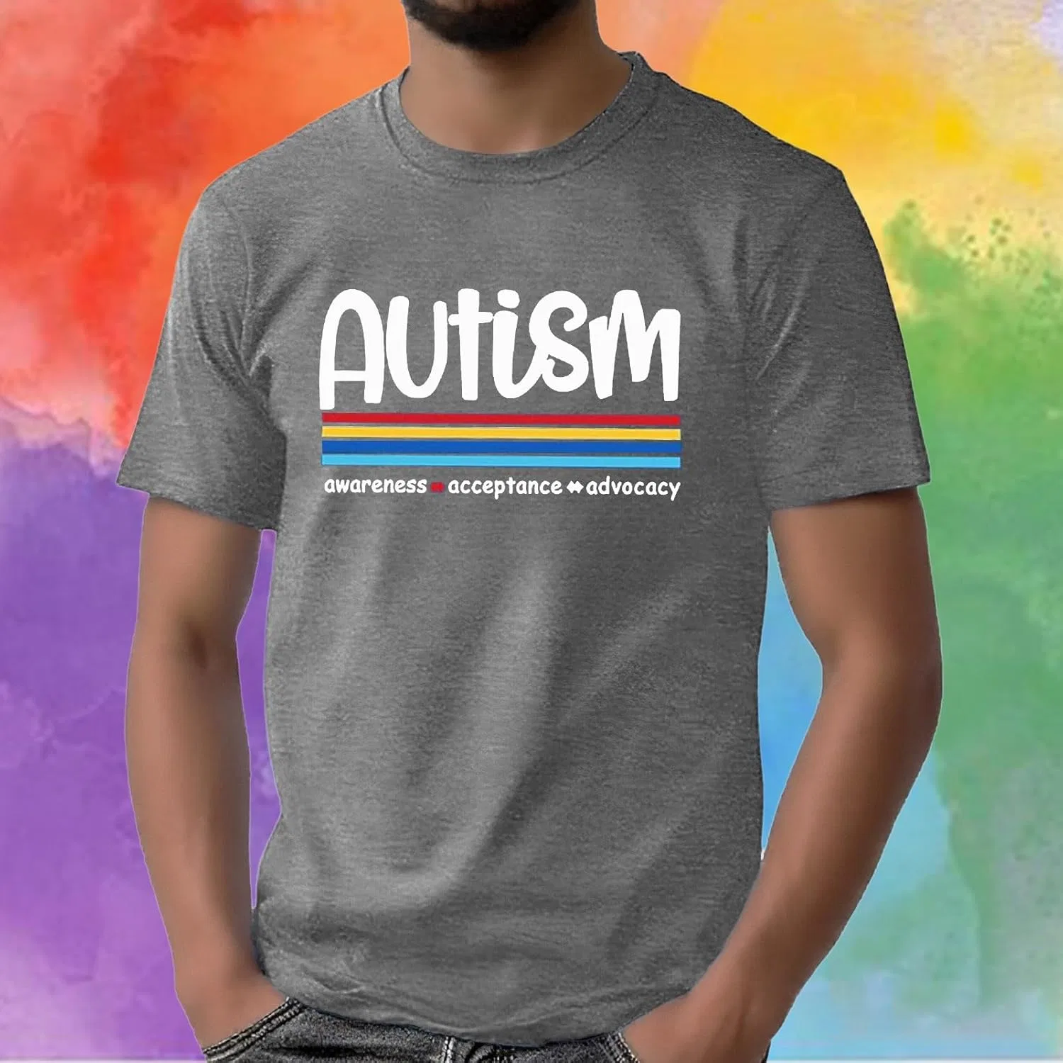 Мужская футболка оверсайз с принтом Autism Awareness, Dark Gray — фото 2
