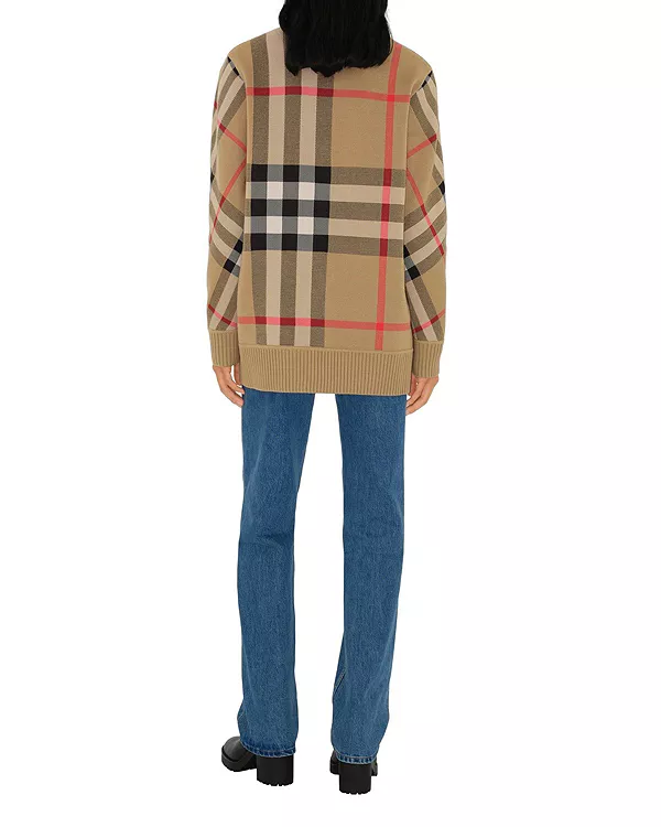 Кардиган Burberry из шерстяной смеси в клетку, бежевый — фото 2