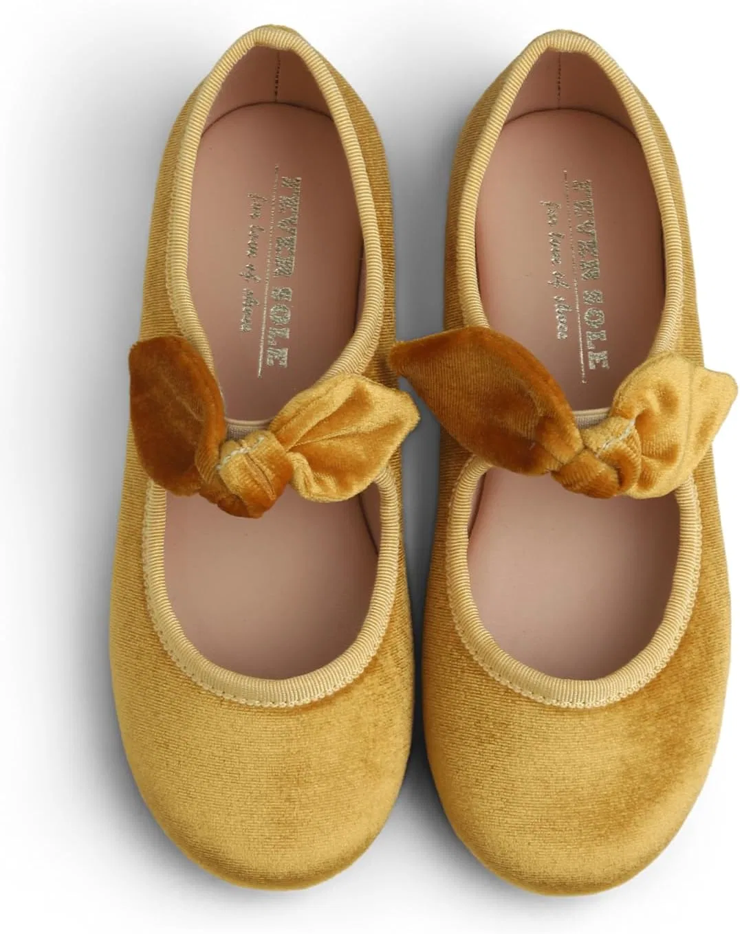 Детские туфли для девочек с пряжкой FEVERSOLE, Velvet Bow Elastic Maryjane Yellow — фото 2