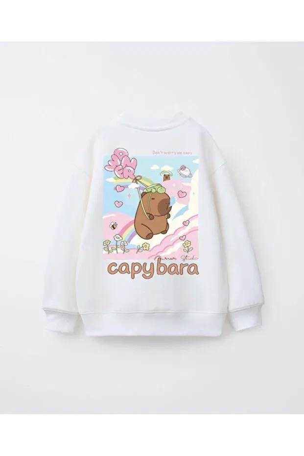 Детское для девочек свитшот с принтом Capybara sweatshirt Özeniş, White — фото 2