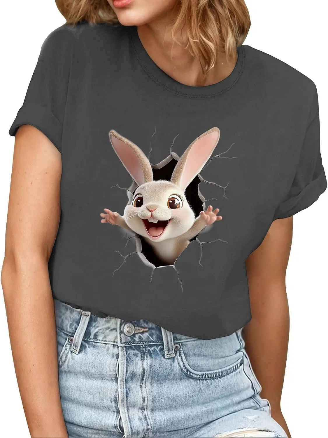 Женская футболка-свитшот с принтом кролика, Easter Day Shirts, тёмно-серый