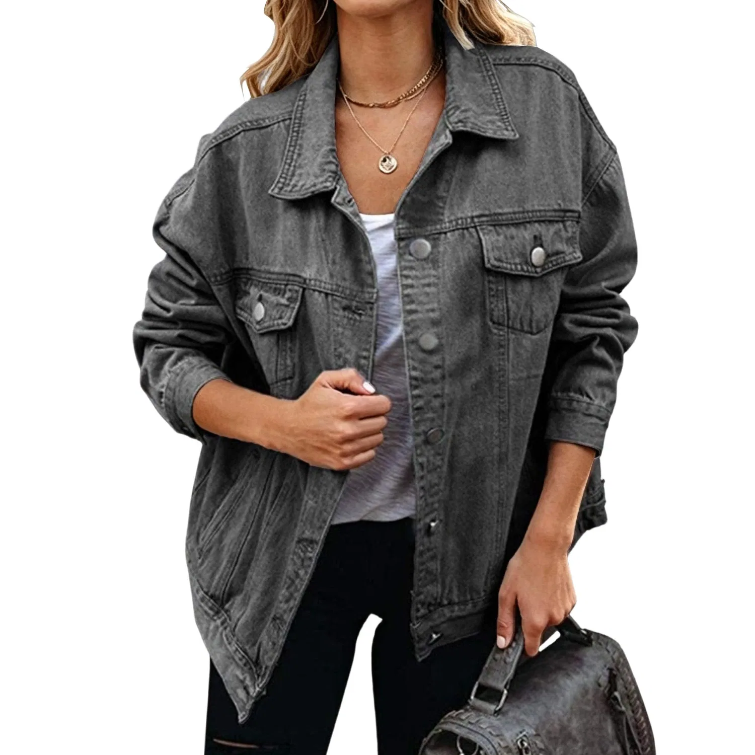 Женское джинсовое пальто oversize, grigio