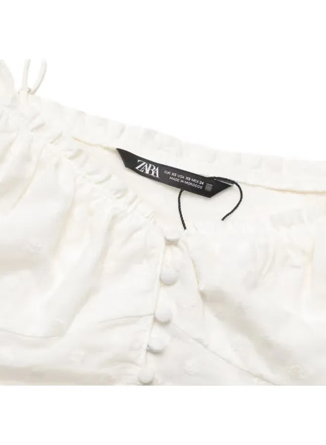 Блузка с вышивкой цветочным принтом с рукавом три четверти Zara, белый — фото 4