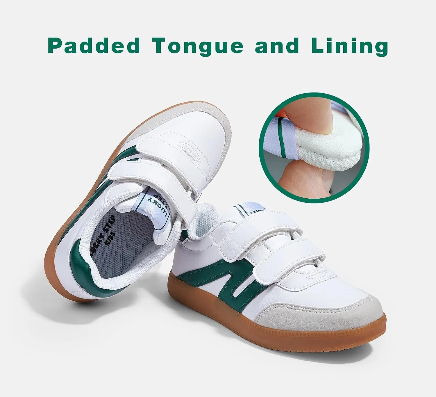 Детские кроссовки для девочек с ретро-принтом LUCKY STEP, White/Green — фото 4