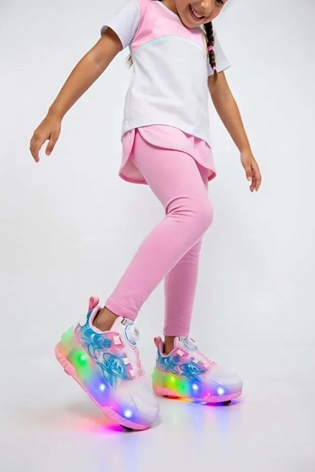 Детские кроссовки для девочек с LED-подсветкой Pepino Kids, White - Pink