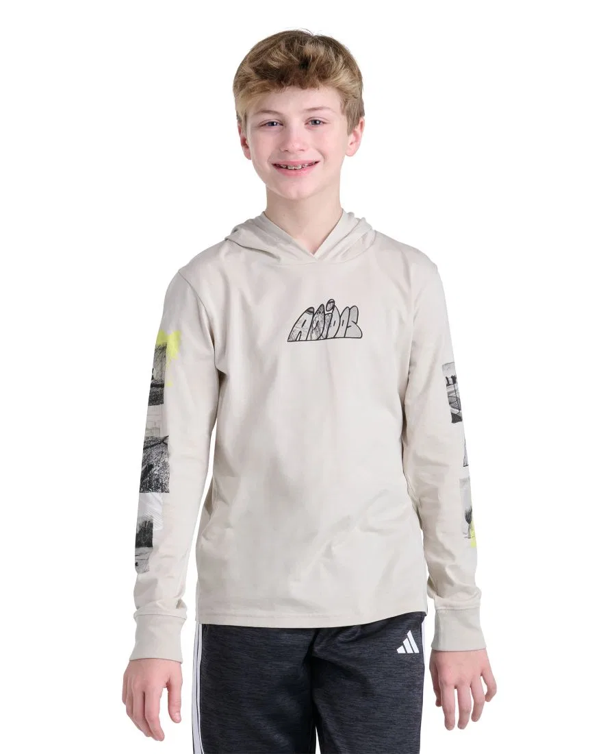 Футболка детская с капюшоном и длинным рукавом, с принтом adidas, Wonder Alumina