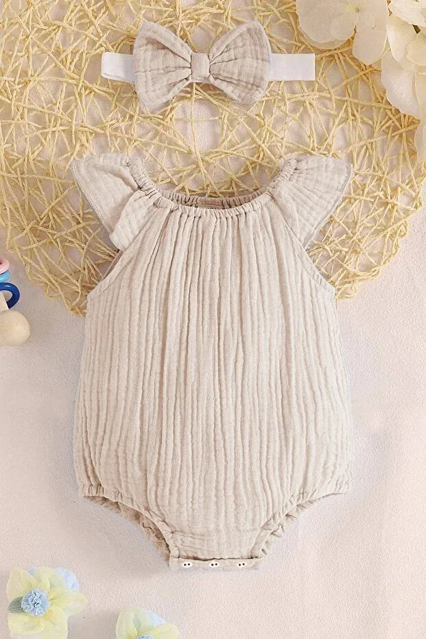Детский комбинезон из муслина для девочек Ipek Atlas, Beige