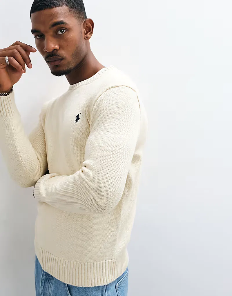 Вязаный джемпер Polo Ralph Lauren из плотного хлопка с логотипом Icon, кремовый