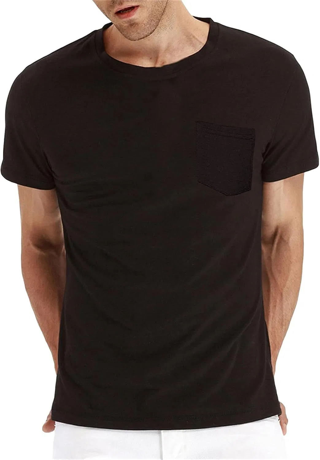 Мужская хлопковая футболка-поло Henley с карманом, Black