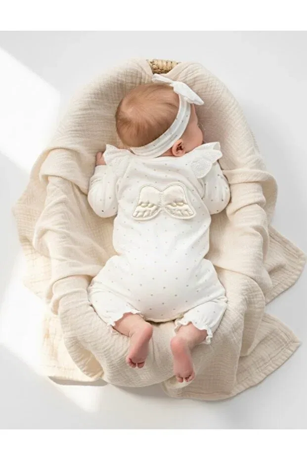 Детский комбинезон для девочек с длинным рукавом Angel Ruffled Polka Dot Cherub Baby, Ecru — фото 3