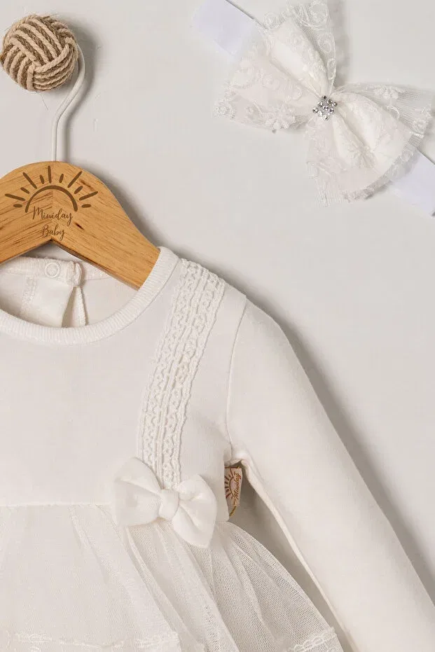 Детское платье-боди для девочек с вышивкой Miniday Baby, Ecru — фото 4