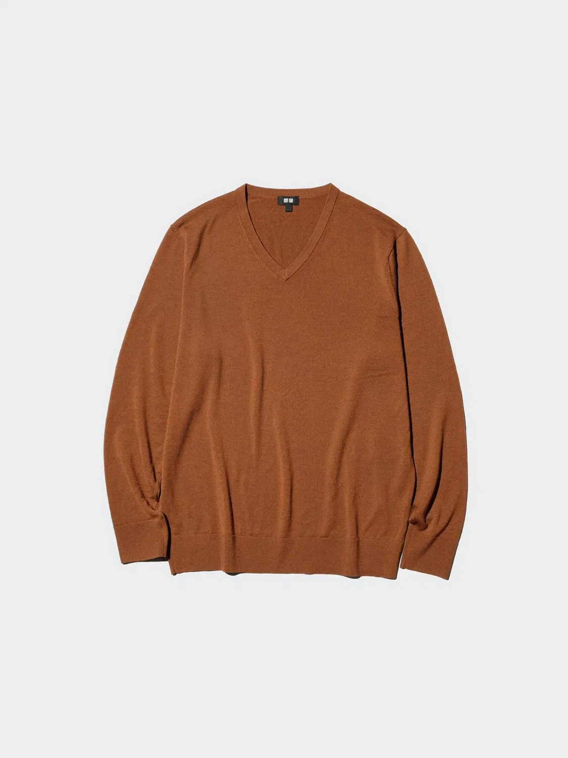 Свитер с длинным рукавом V-образным вырезом из мериносовой шерсти Uniqlo, серый — фото 3