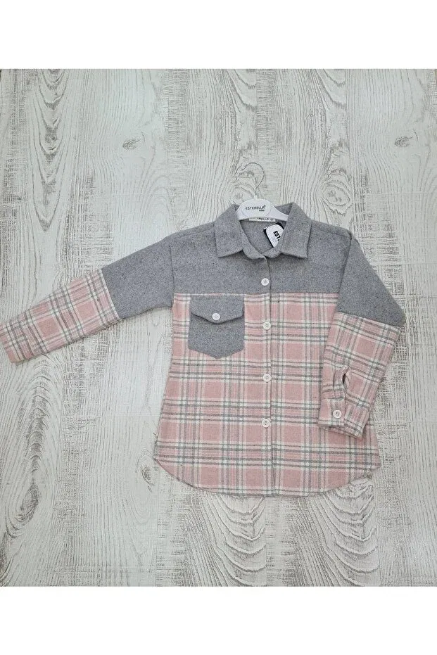 Детская рубашка с принтом Plaid Lumberjack Unisex Shirt Esterella, Pink — фото 2