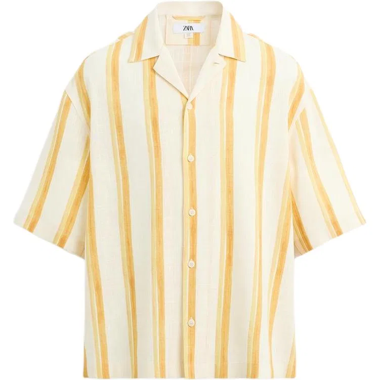 Мужская рубашка с воротником Light Beige Yellow Yellow ZARA, Light Beige Yellow/Yellow