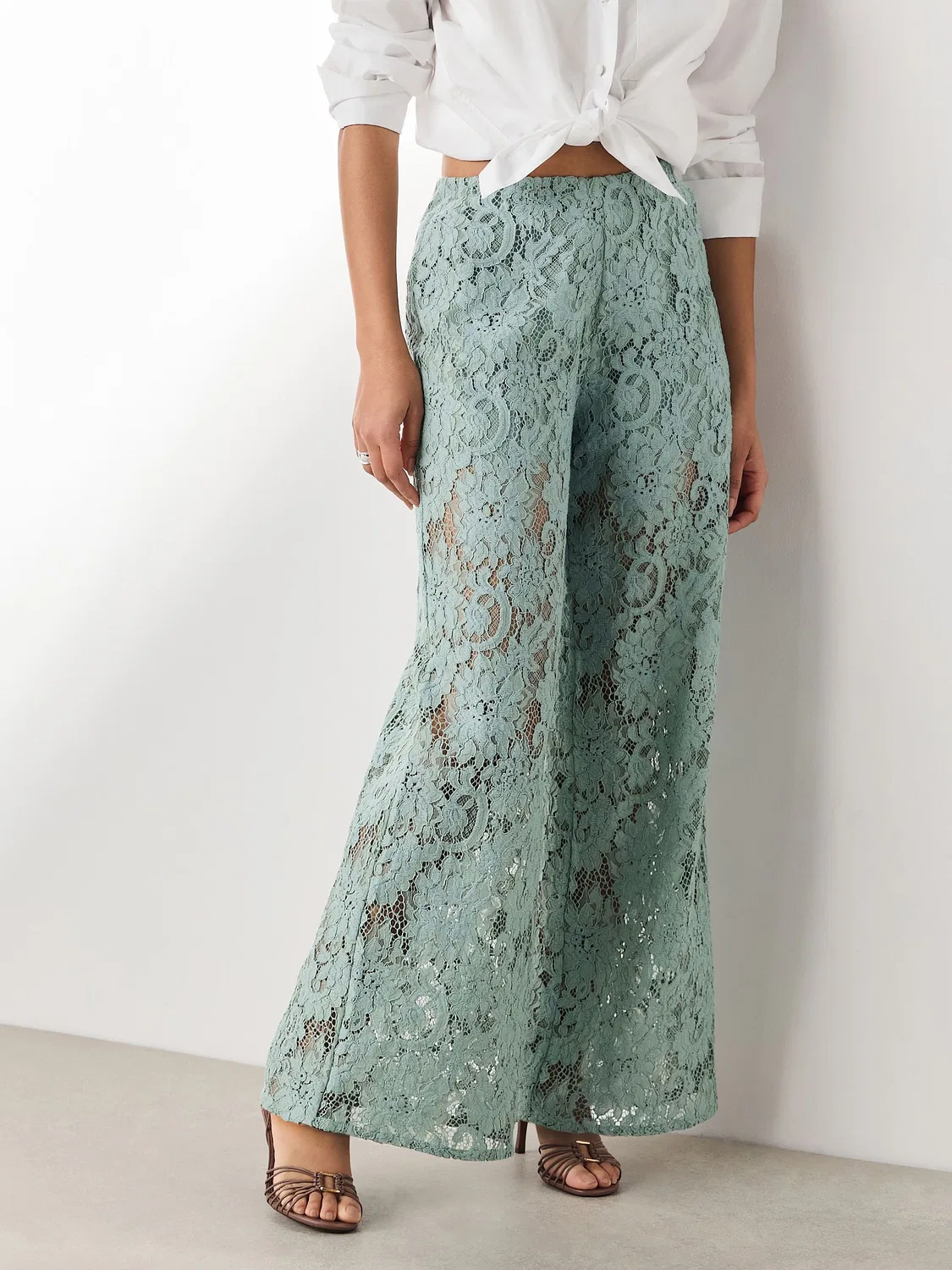 Брюки широкие, кружевные, Mint Green Next, Мятно-зеленый — фото 2
