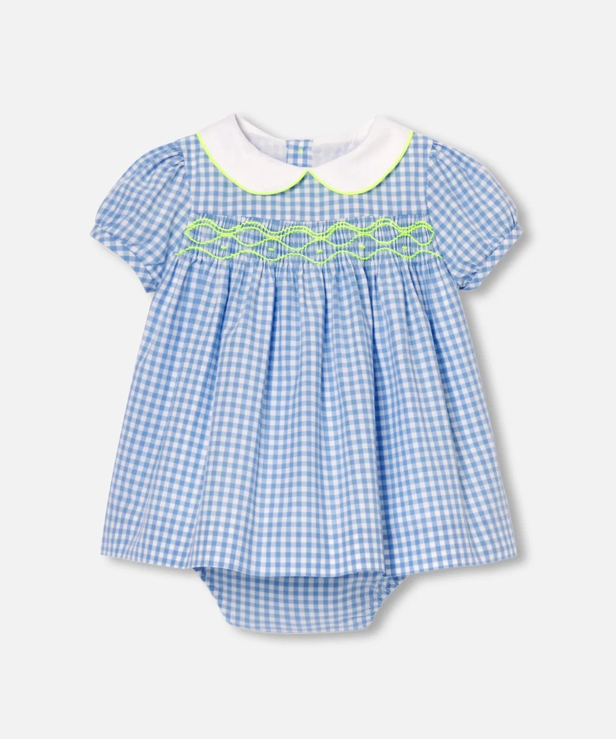 Детское платье для девочек с коротким рукавом в горошек, модель Blue Gingham, jacadi, Check